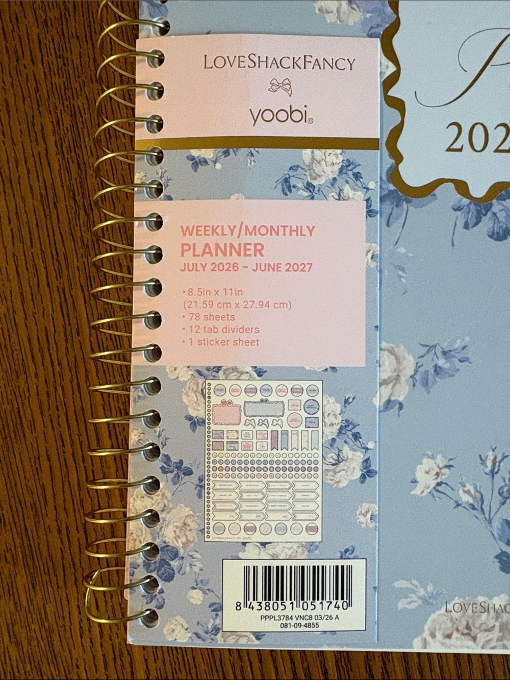 LoveShackFancy Yoobi Blue Floral Planner 2026-2027 - Picture 5 of 5